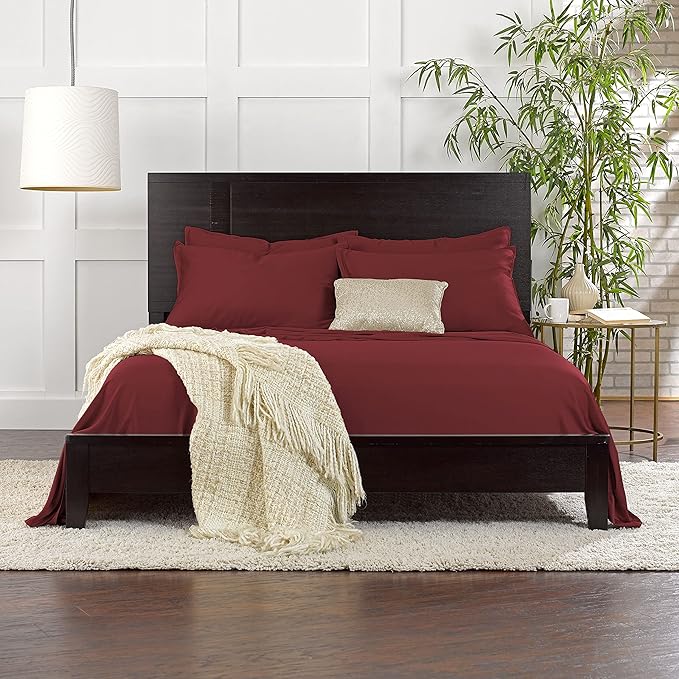 Split King Sheets by Pure Bamboo, Genuine 100% Organic Viscose Derived from Bamboo Bed Sheet Set, Soft & Cooling, Double Stitching *Not for Split Top (Split King, Merlot)