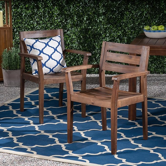 Merax Acacia Wood Dining Chairs Set of 2,Stamford Outdoor Acacia Wood Dining Chairs for Kitchen, Living Room,Outdoor,Dark Brown