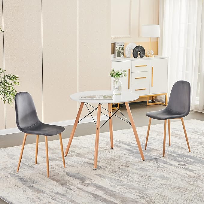 FurnitureR Dining Chairs Set of 4, Velvet Dining Room Seating, Upholstered Armless Kitchen Chairs, Side Chair Mid-Back with Metal Legs for Living Room Bedroom Home Office, Grey