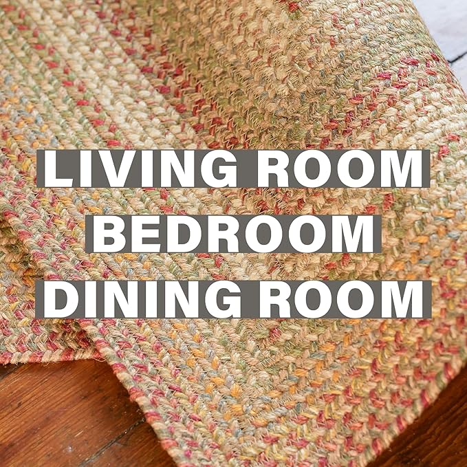 Homespice Harvest Premium Jute Braided Area Rug, 5' x 8' Rectangular Beige - Tan - Red, Reversible, Natural Jute Yarn Rustic, Country, Primitive, Farmhouse Style - 30 Day Risk Free Purchase