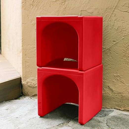 ECR4Kids Tri-Me Table and Cube Chair Set, Multipurpose Furniture, Red, 3-Piece