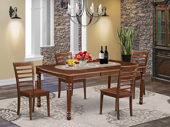 East West Furniture DOML5-MAH-W 5 Piece Dinette Set for 4 Includes a Rectangle Dining Room Table with Butterfly Leaf and 4 Dining Chairs, 42x78 Inch, Mahogany