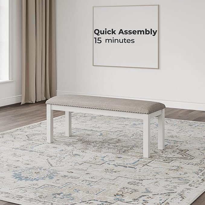 Signature Design by Ashley Robbinsdale Large Upholstered 48" W Dining Bench, Light Gray & White