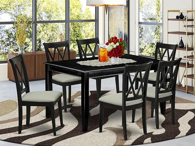 East West Furniture DUCL7-BLK-C 7 Piece Dining Room Furniture Set Consist of a Rectangle Dining Table and 6 Linen Fabric Upholstered Chairs, 36x60 Inch, Black