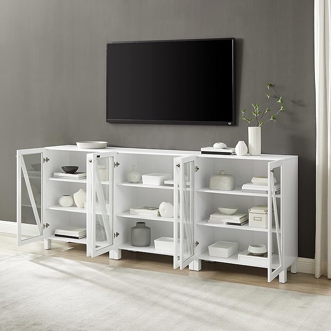 Crosley Furniture Cassai 3-Piece Entertainment Center TV Stand, Media Console, Vinyl Record Storage, White