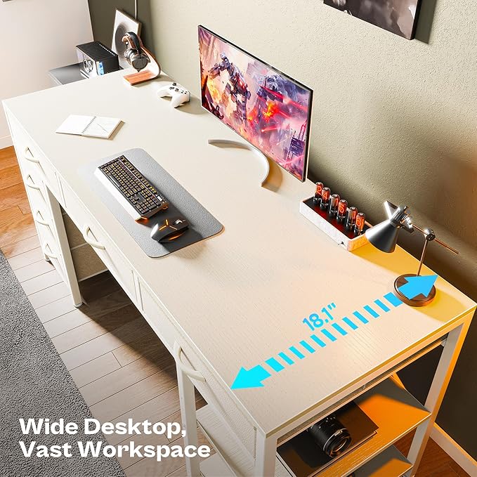 Huuger Computer Desk with 6 Drawers, 54 Inch Office Desk with Shelves, Reversible Gaming Desk, Corner Desk with Storage, Work Desk for Home Office, Study, Living Room, White