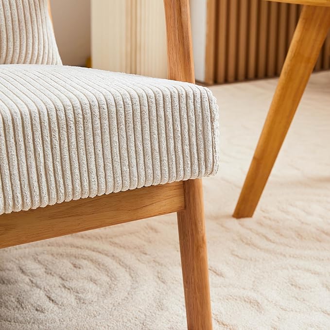 Ball & Cast Living Room Chair with Pillow,Mid-Century Modern Armchair w/Solid Wood Frame & Extra-Thick Backrest,Upholstered Reading Accent Chair for Bedroom,Beige