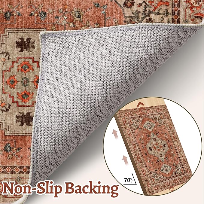 Tangsoo 5x7 Area Rug Washable for Living Room, Vintage Rug Indoor Non Slip Large Area Rugs, Print Distressed Terracotta Carpet, Soft Low Pile Rug Foldable Floor Rugs for Bedroom Dining Room Dorm