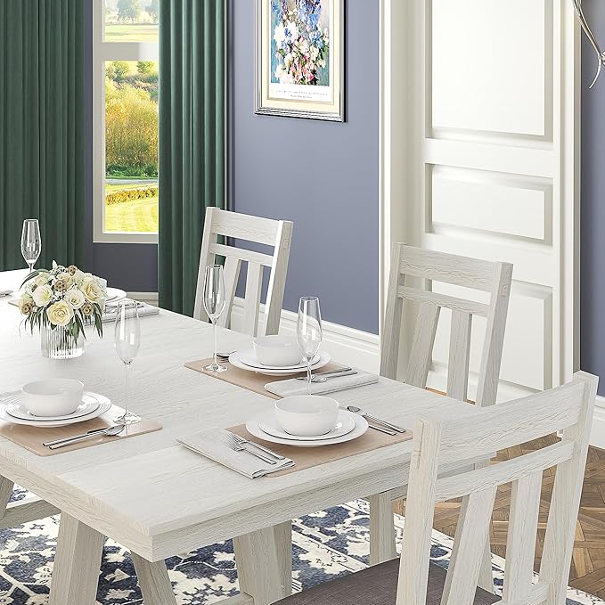 Wood Dining Table Set for 6, Modern Breakfast Dinette Kitchen Table with Chairs for Dining Room, Kitchen, Grey