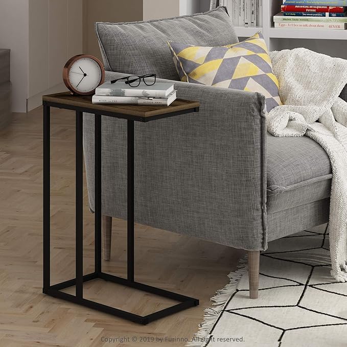 Furinno Camnus Modern Living C Shaped Sofa Side Table, 9.8 in x 17.9 in x 25 in, Columbia Walnut