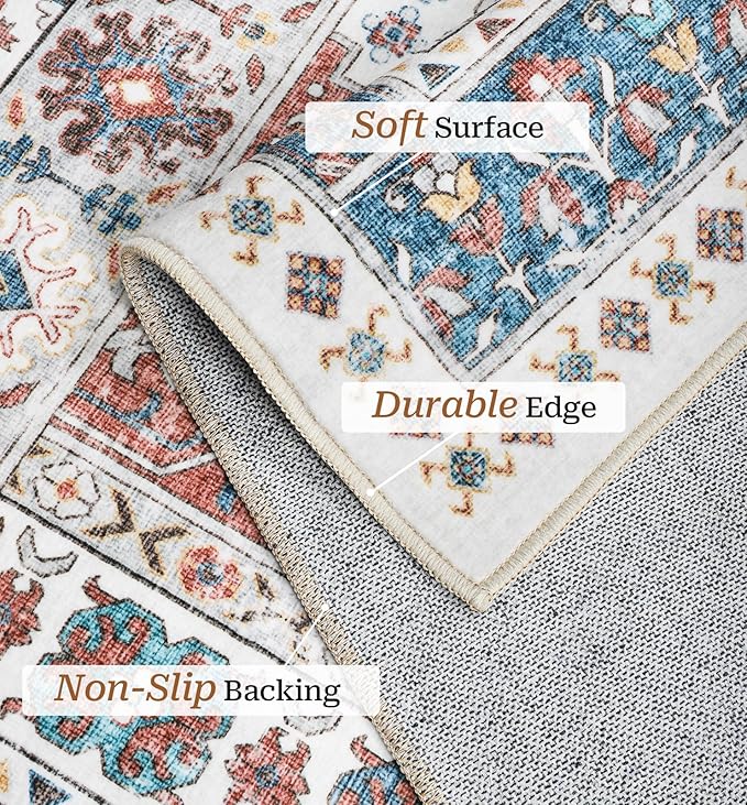 zesthome 9x12 Area Rugs,Stain Resistant Washable Rug,Ultra-Thin Rugs for Living Room,Bedroom,Non-Slip Backing Home Decor Large Area Rug (Navy Blue/Red,9'x12')