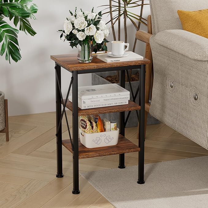 VECELO Modern Nightstands X-Design Side End Table Night Stand with Storage Shelf for Bedroom,Living Room,Set of 2 (Brown A2)