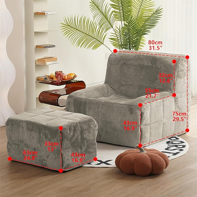 N&V CUBICUS Sofa, Single Seated Foam Sofa, Armless Floor Sofa, ALL NEW HYBRID FOAM Design, with Matching Ottoman (Harbour Gray)