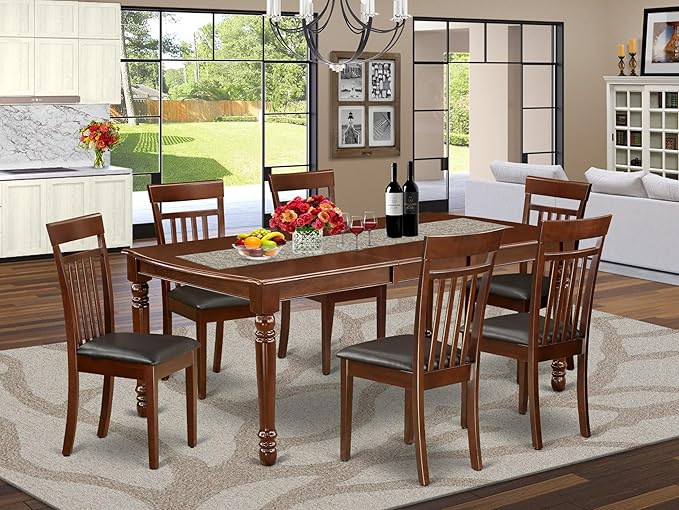 East West Furniture DOCA7-MAH-LC 7 Piece Kitchen Table & Chairs Set Consist of a Rectangle Butterfly Leaf Dining Table and 6 Faux Leather Upholstered Chairs, 42x78 Inch, Mahogany