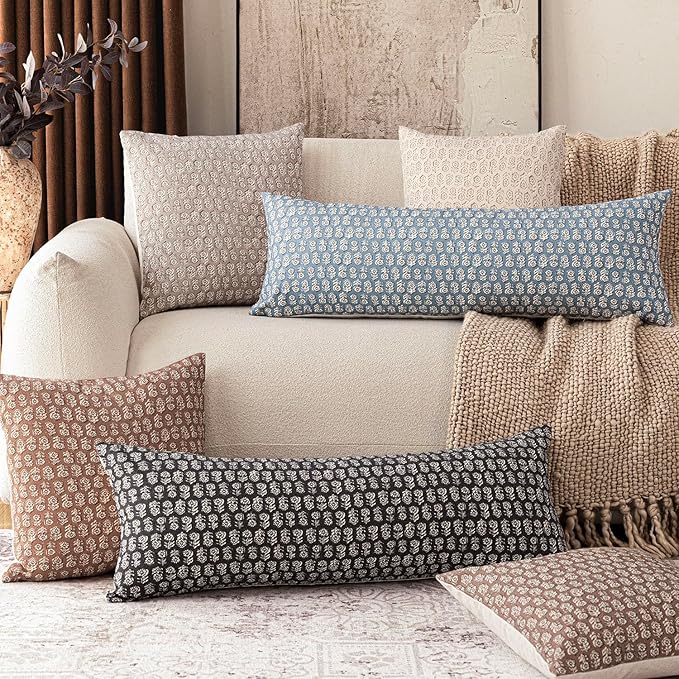 Foindtower Set of 2 Decorative Floral Body Lumbar Throw Pillow Covers Neutral Modern Farmhouse Cushion Covers Vintage Home Decor for Sofa Couch Chair Bedroom Living Room Outdoor,14×36 Inch,Tan Taupe