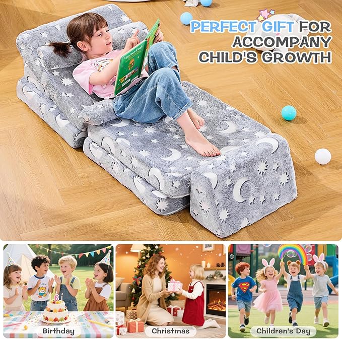 IFNOW Modular Kids Play Couch,Toddler Couch Kids Sofa,Child Sectional Sofa,Bedroom and Playroom Furniture for Toddlers,Convertible Foam and Floor Cushion for Boys and Girls,Glow in The Dark,Star