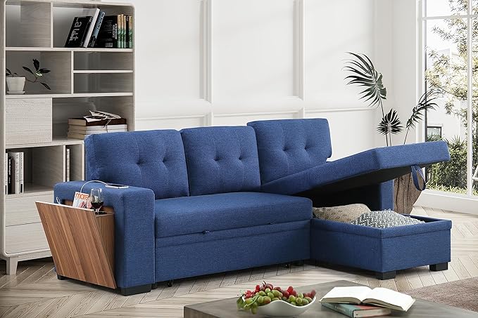 Devion Furniture Maison 4-in-1 Convertible L Shaped Couch with Pull Out Bed and Storage, Sectional Sleeper Sofa with Reversible Chaise for Living Room, Apartment, Bedroom, Office