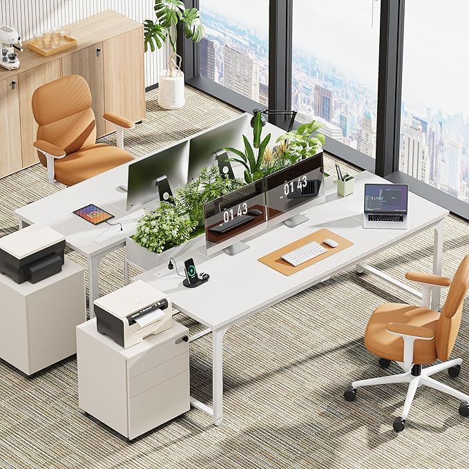 Huuger 63 x 24 inch Desk with Power Outlets & USB-C, Deeper & Thicker Desktop, Robust Metal Tubes, Computer Desk, Heavy Duty Office Desk, Work Gaming Desk, for Home Office, White