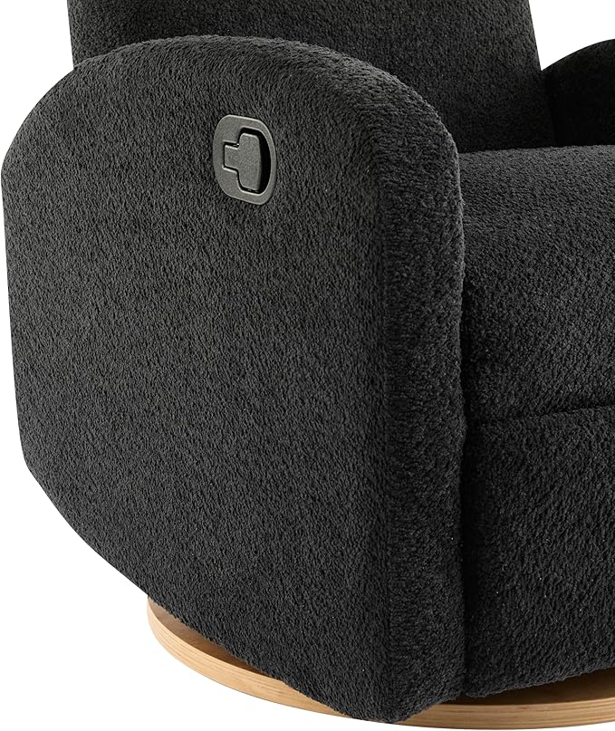Christopher Knight Home Sidney Fabric Upholstered 360° Swivel Chair, Boucle Push-Back Recliner, Solid Wood Glider Recliner with Rotation, Living Room Lounge Sofa, Adjustable Comfy Reading Chair,Black