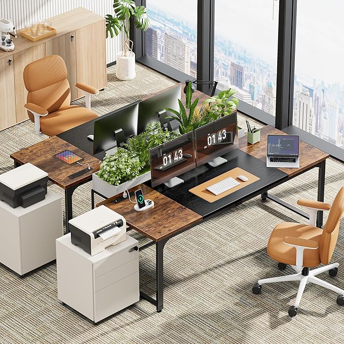 Huuger 63 x 24 inch Desk with Power Outlets & USB-C, Deeper & Thicker Desktop, Robust Metal Tubes, Computer Desk, Heavy Duty Office Desk, Gaming Desk for Home Office, Rutsic Brown and Black