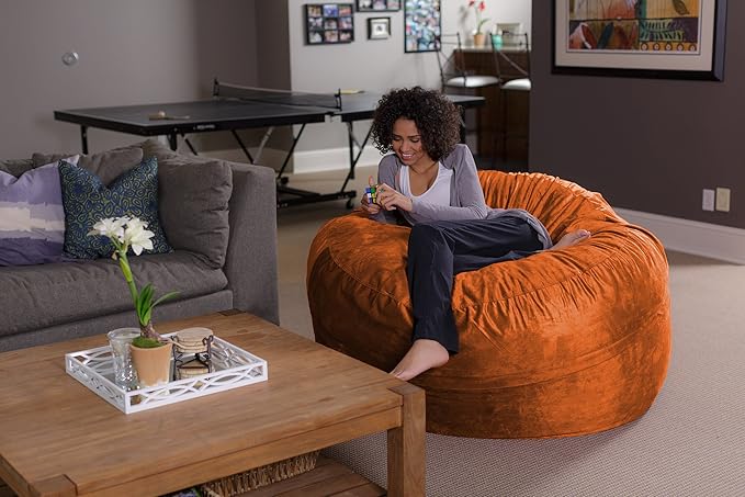 Sofa Sack Bean Bag Chair - Plush, Ultra Soft - Memory Foam Bean Bag Chair with Microsuede Cover - Stuffed Foam Filled Furniture and Accessories for Dorm Room 5 Feet - Tangerine