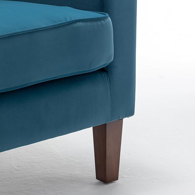 Container Furniture Direct Contemporary Accent Arm Chair with Birch Wood Frame and Velvet Upholstery, Armchair for Office and Living Room Decor, Removable Cushions, Greenish Blue
