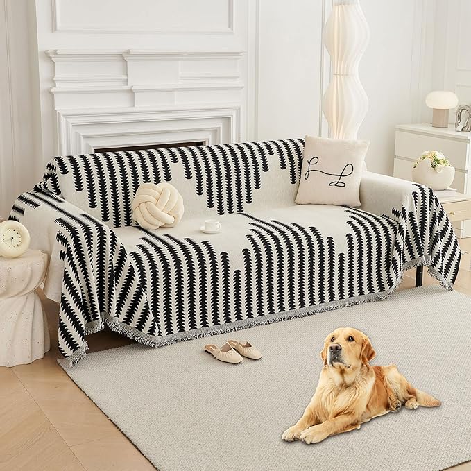 HAOMAIJIA Boho Sofa Covers for 3 Cushion Couch - Pet Friendly Soft Thick Non Slip Cover for Dogs - Washable Sectional L Shape Furniture Protector (Black, 71"x118")
