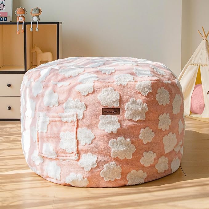 MAXYOYO Bean Bag Chair for Kids, Cloud Pattern Lazy Chair with High-Density Foam Filling, Stuffed Floor Sofa Couch for Boys and Girls, Child Floor Sofa for Gaming, Reading, Pink