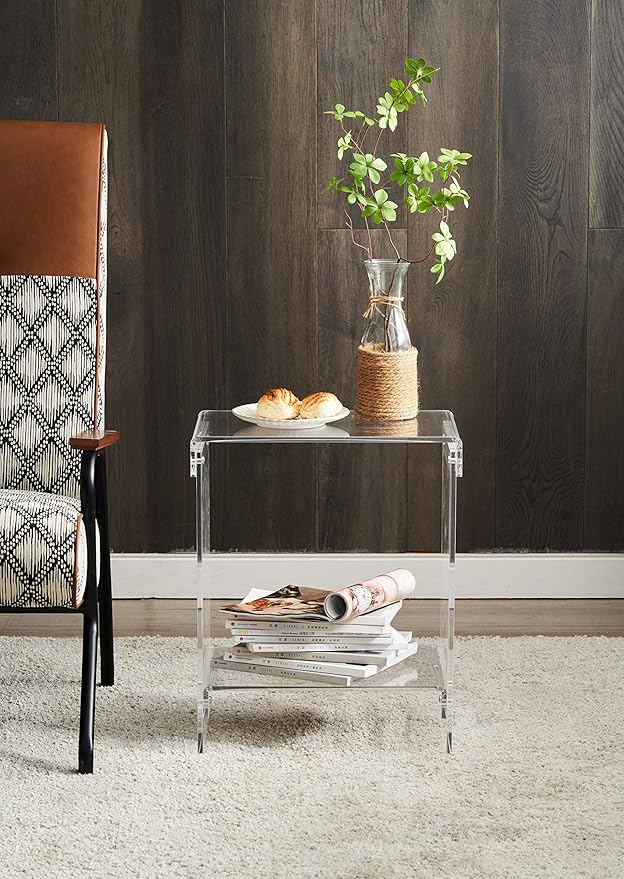 Clear Acrylic End Table，2-Tier，Nightstand for Living Room and Bedroom,Easy Assembly,18x12 inch，22 inch high