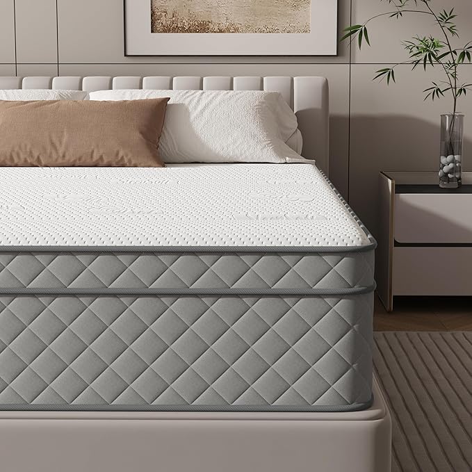 Queen Mattress, 12 Inch Hybrid Queen Size Mattress with Cooling Gel Memory Foam and Pocket Springs, CertiPUR-US Certified, Medium Firm