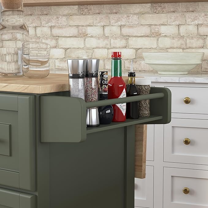 Homestyles Mobile Kitchen Island Cart with Wood Top and Dropleaf Breakfast Bar, 18" D x 53.5" W x 36" H, Green