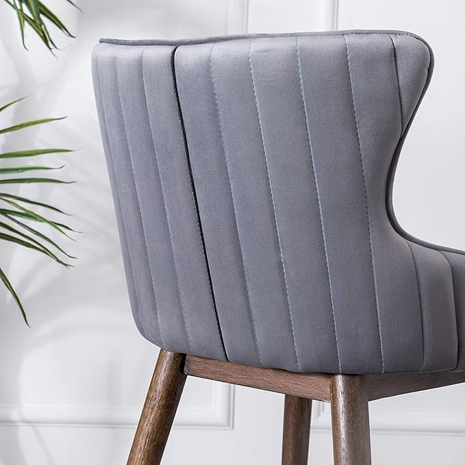 Roundhill Furniture Leland Fabric Upholstered Counter Height Wingback Stools, Set of 2, Gray