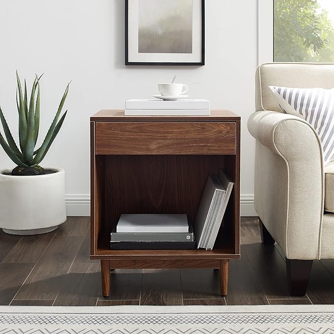 Crosley Furniture Liam End Table and Record Player Stand with Storage for Vinyl Records, Walnut