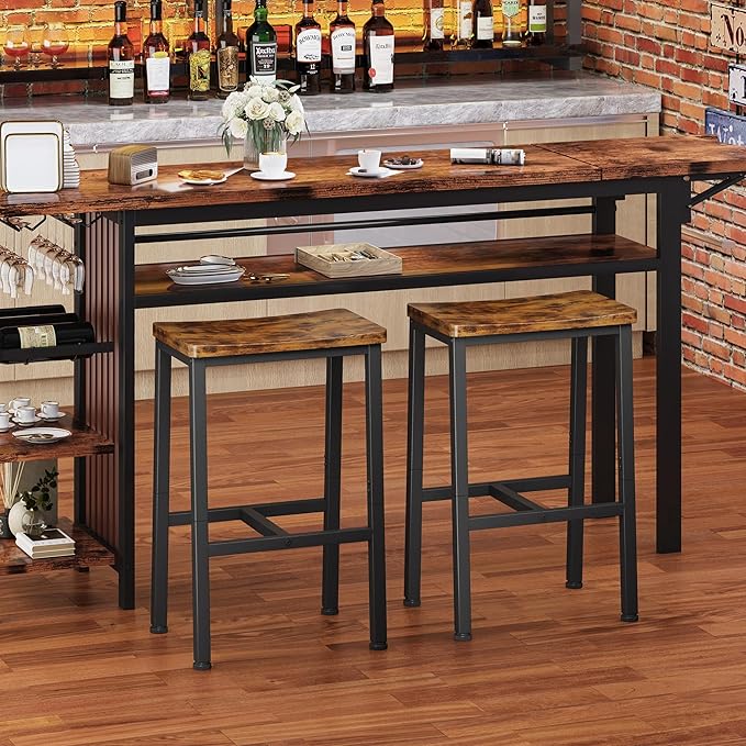 Homeiju Bar Stools, Counter Height Bar Stools Set of 2, 23.6 Inch Saddle Stools with Footrests, Industrial Kitchen Counter Seat for Dining Room, Kitchen, Counter, Rustic Brown
