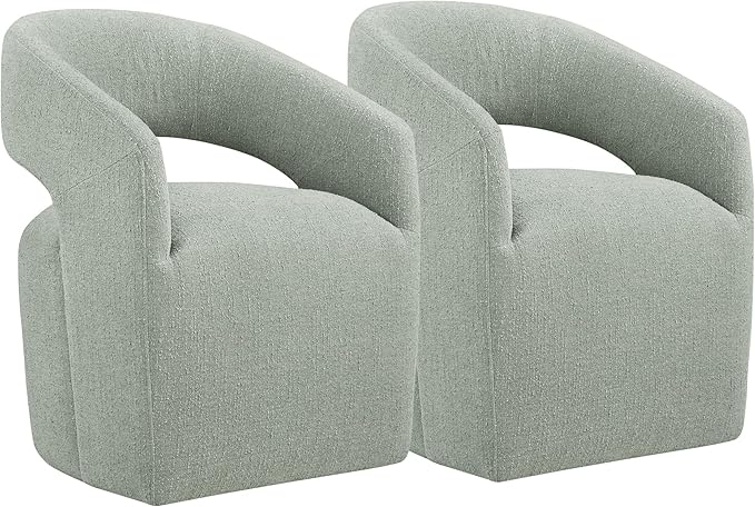 Upholstered Dining Chairs with Casters No Assembly Modern Barrel Armchair with Rollers for Diningroom Bedroom Livingroom Reading Room,Set of 2,Fog