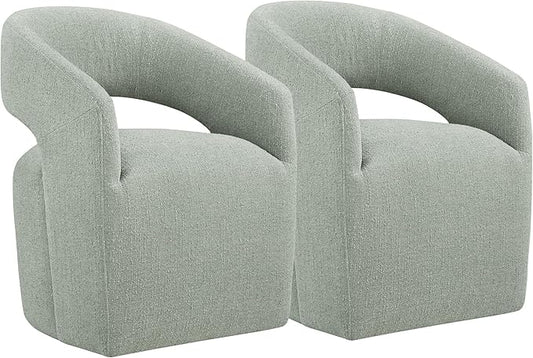 Upholstered Dining Chairs with Casters No Assembly Modern Barrel Armchair with Rollers for Diningroom Bedroom Livingroom Reading Room,Set of 2,Fog
