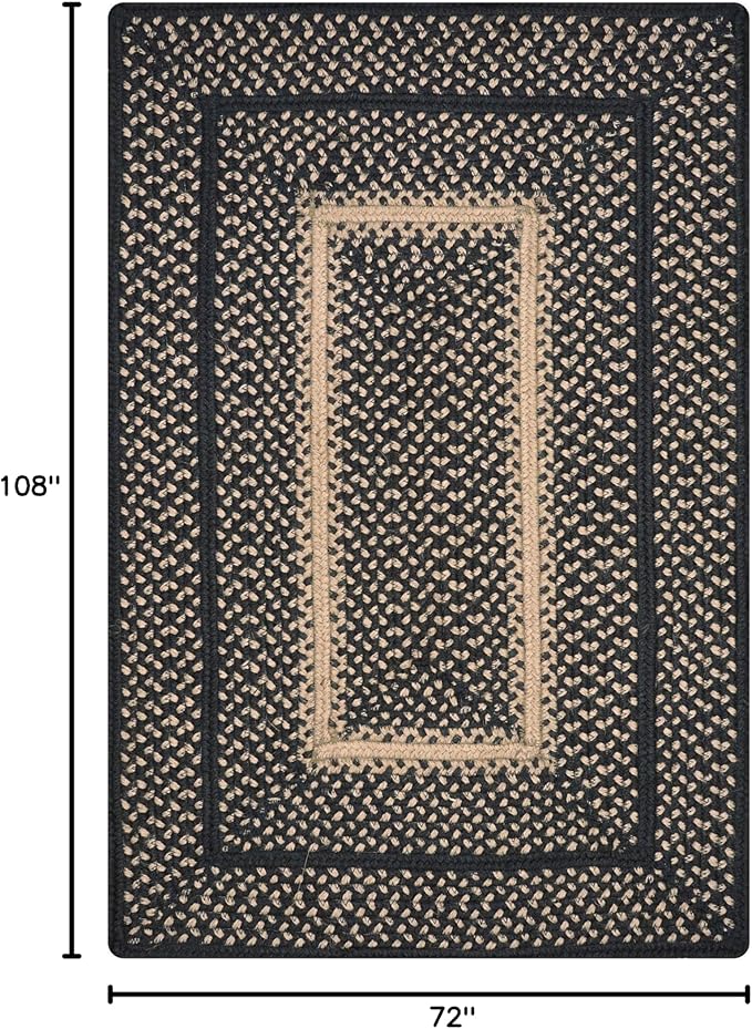Manchester Black Braided Area Rug, Jute, 6x9' Rectangle - Perfect Country Primitive Decor for Dining Room, Living Room, Everywhere