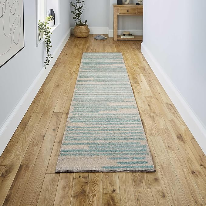 JONATHAN Y Khalil Modern Berber Stripe Cream/Turquoise Runner Rug, 2x8, Contemporary, Bohemian, Easy-Cleaning for Living Room, Bedroom, Kitchen, Pet Friendly, Non-Shedding (MOH207B-28)