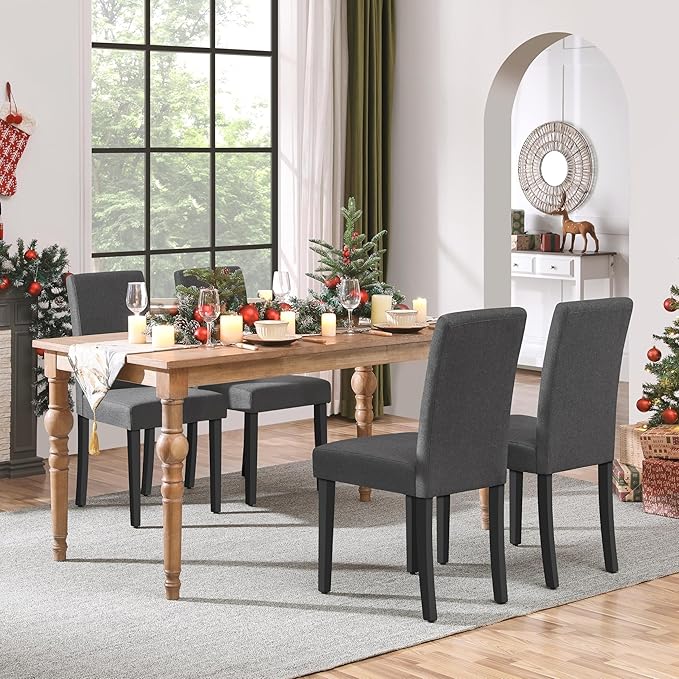 Yaheetech Dining Chairs Set of 6 Fabric Upholstered Parson Kitchen Chairs with Padded Seat and Solid Wood Legs for Dining Room/Restaurant, Dark Gray