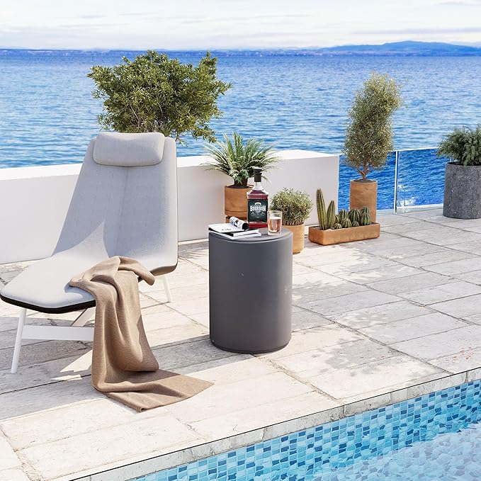 COSIEST 21" Outdoor Side Table, Weather-Resistant Round Concrete End Table for Patio,Durable Small Outside Tables Accent Stool for Garden, Porch, Deck, Balcony & Beach，Cement Gray