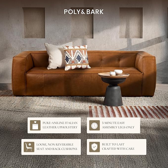 POLY & BARK Capa Sofa in Full-Grain Pure-Aniline Italian Tanned Leather in Saddle Tan