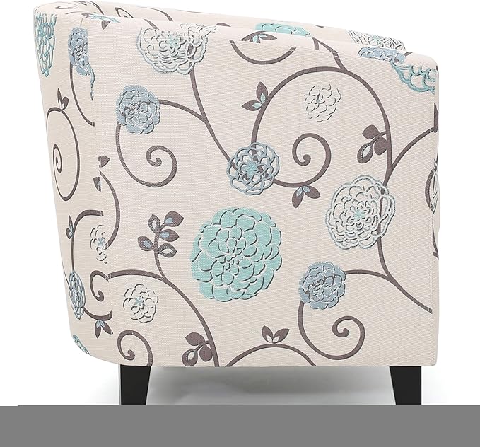 Ball & Cast Upholstered Arm Chair,Classic American Style Flower Design Fabric Dining Chair,Comfy Farmhouse Accent Chair with Padded Seat and Backrest for Living Room Kitchen,White+Blue