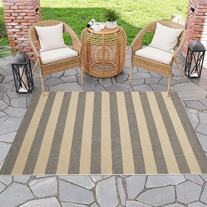 OJIA Washable Outdoor Rug 4'x6', Cotton Woven Outdoor Patio Rug Tan Front Porch Rug Outdoor Door Mat Entryway Rugs Indoor Area Rugs Floor Mat for Backyard/Entry/Kitchen/Bedroom/Living Room