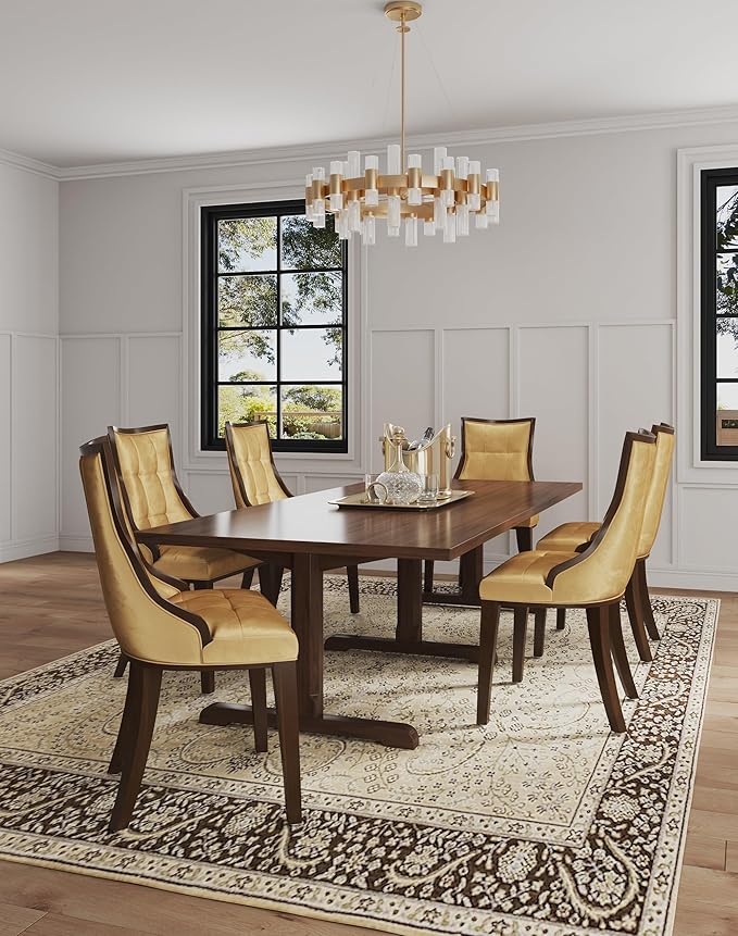 Manhattan Comfort Fifth Avenue Velvet Dining Chairs, Parsons Accent Furniture with Padded Wingback Seat, Fine Rectangular Stitching and Solid Beech Wood Frame, Set of 2, Antique Gold
