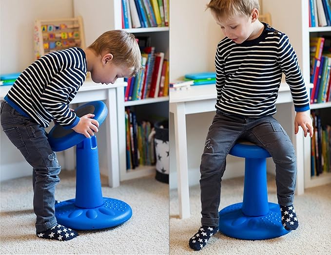 ActiveChairs Kids Wobble Stool, Flexible Seating for Preschool & Elementary Classrooms, Improves Focus, Posture & ADHD/ADD, 14" Active Desk Chairs, Ages 3-7, Blue