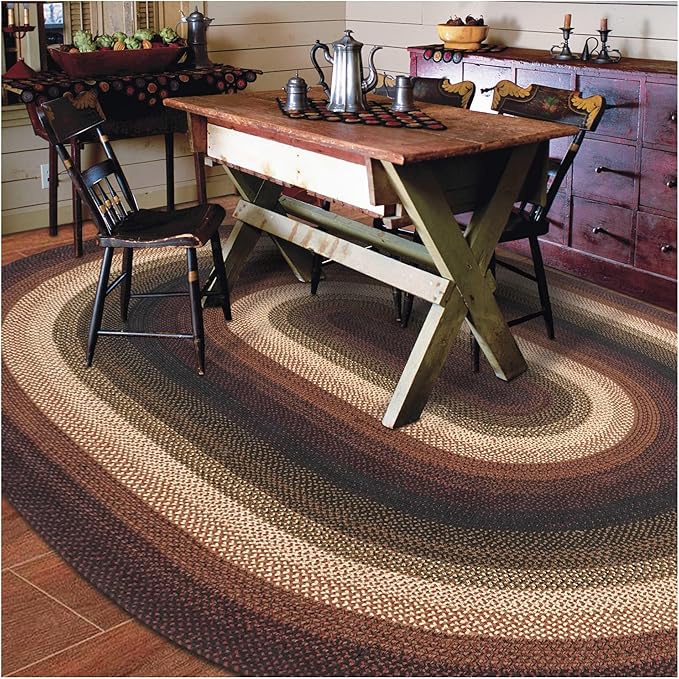 Homespice Prescott Braided Jute Oval Area Rugs 8x10' - Primitive Country Rugs for Living Room and Living Room