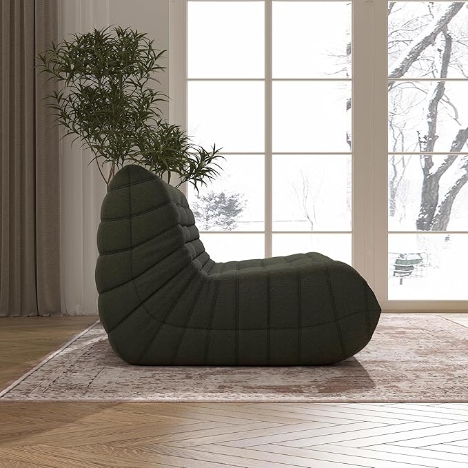 Loveseat Fireside Chair Bean Bag Sofa - Large Bean Bag Chair for Adults & Teens, 2 Seater, High Density Comfortable Foam, Living Room & Bedroom (Green)
