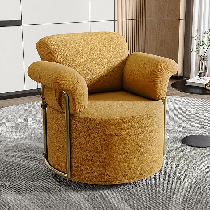 KEIKI Modern Comfy Swivel Accent Reading Chair, 360°Round Upholstered Barrel Armchair Single Club Lounge Sofa Chairs for Living Room,Bedroom, Office,Orange