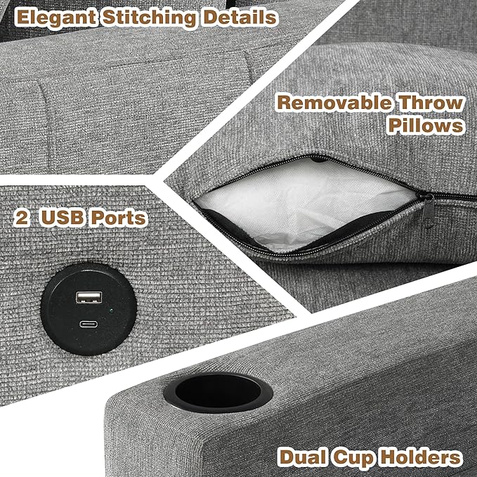 84.7" Symmetrical Convertible Sleeper Sectional Sofa Couch Bed for Living Room 4 Seater L Shaped Reversible Pull Out Sleeper Sofabed with Movable Ottoman ,2 Cup Holders ,USB Ports, Detachable Backrest