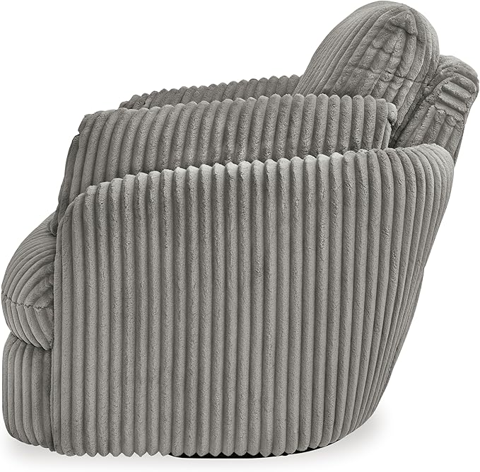 Signature Design by Ashley Tie-Breaker Casual Manual Press-Back Swivel Glider Rocker Recliner with 2 Bolster Pillows and Hidden Storage, Light Gray